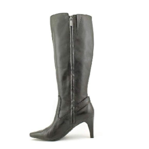 Joan David ENTERTAIN Black Leather Knee Zip Boot 10 - Picture 3 of 5